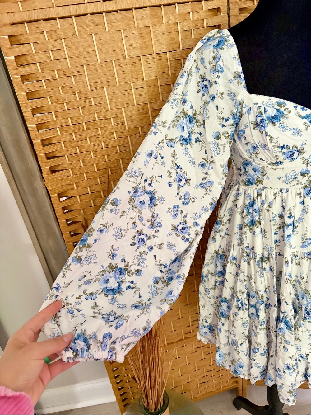 Altar'd State White Dress with Blue Floral Print Mini - Picture 4 of 9